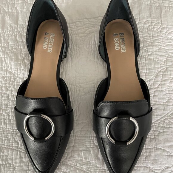 Bleecker & Bond ‘Gloria’ Pointed Toe Leather Flat Black S:6.5 RUNS LARGE - Picture 4 of 6